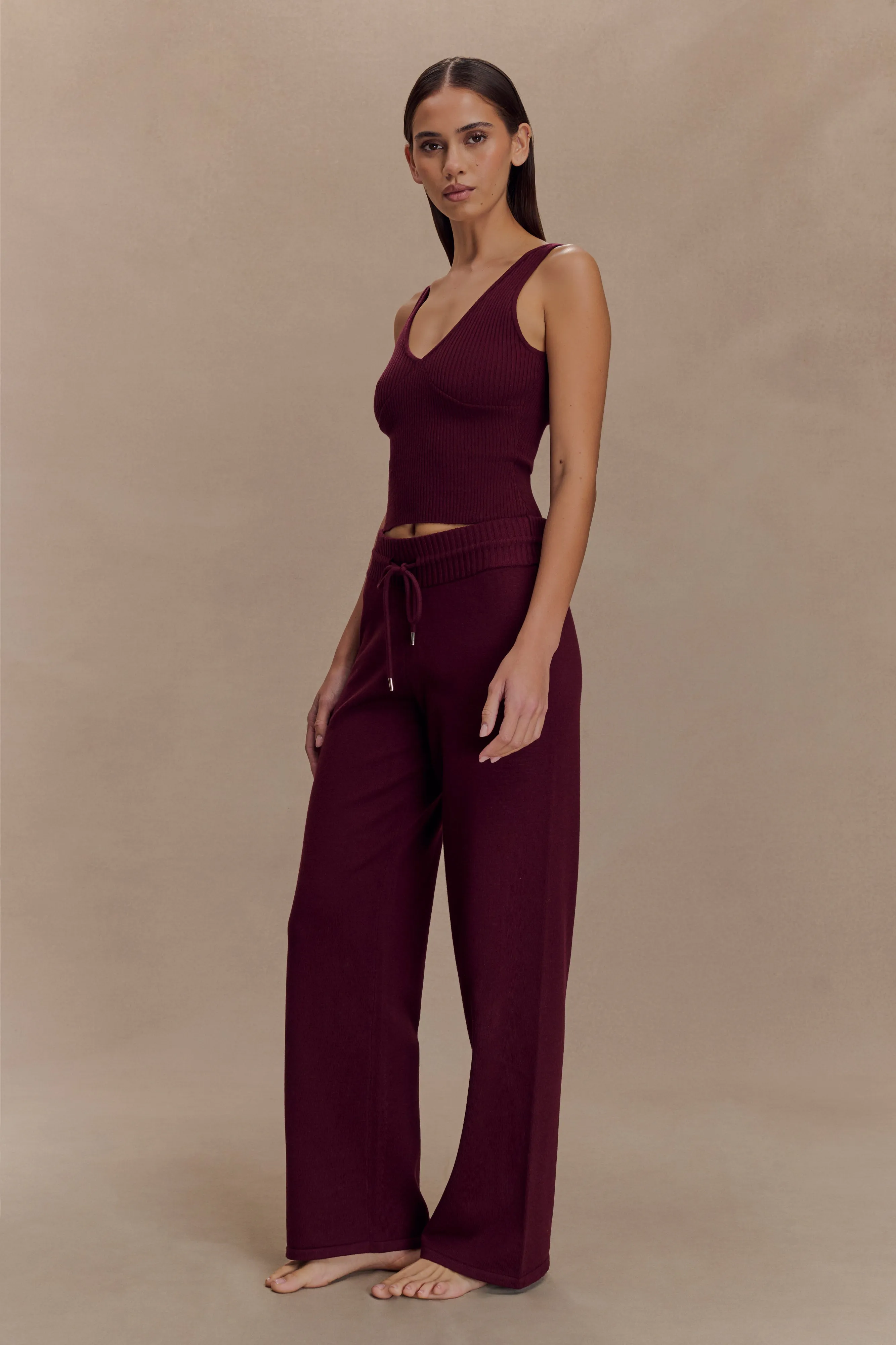 Natalya Ribbed Knit Cami Top - Merlot Comfort Cushion Neckline