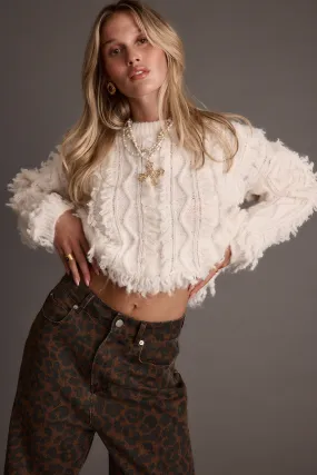 Mesh Lining Biodegradable Fiber Lorie Beige Fringe Sweater