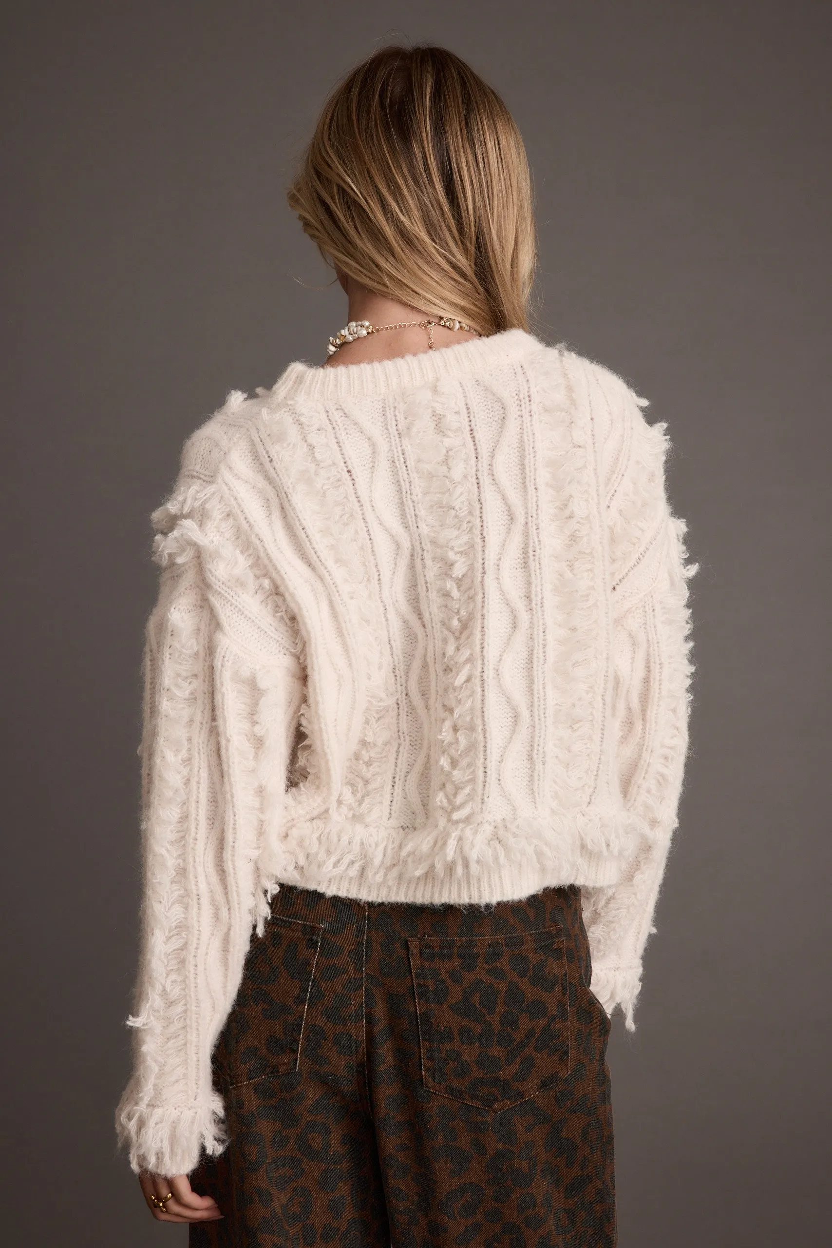 Lorie Beige Fringe Sweater Antimicrobial Treatment Soft Cotton
