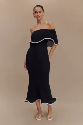 Molly Off Shoulder Knit Midi Dress - Black/White Sheer Panel