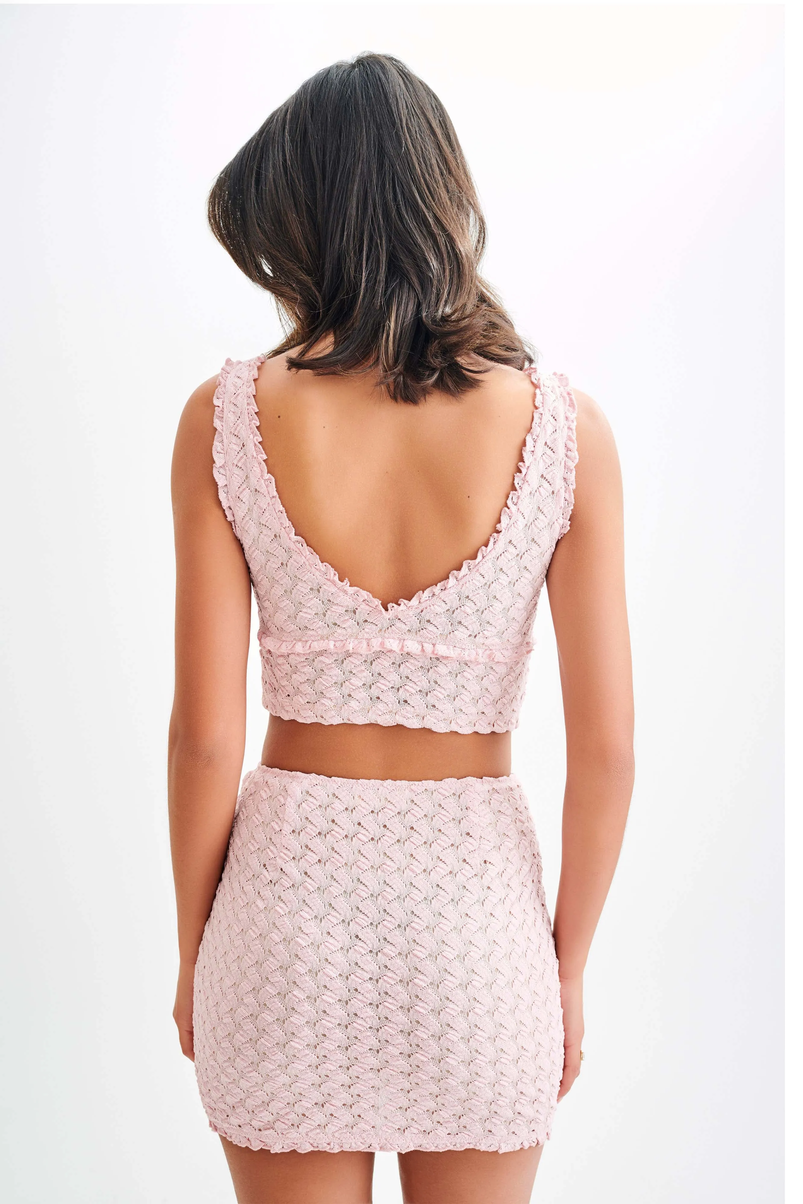 FlexibleLayeredConstruction Morgan Mesh And Lace Sleeveless Top - Powder Pink