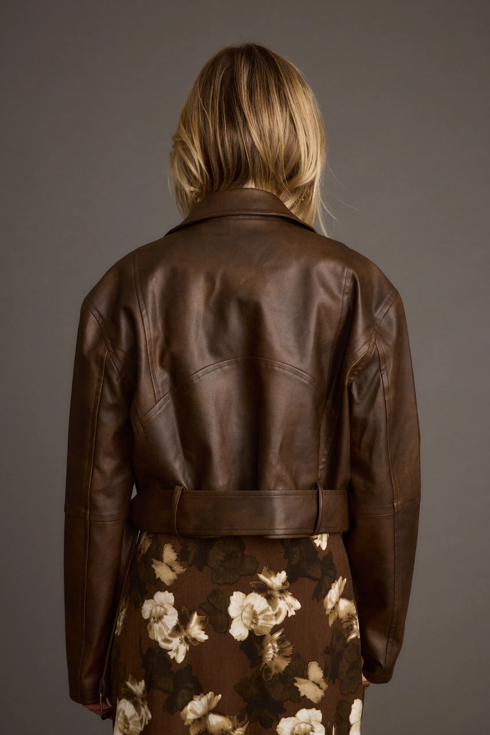Mulholland Mocha Vegan Leather Moto Jacket NonPill Surface Treatment