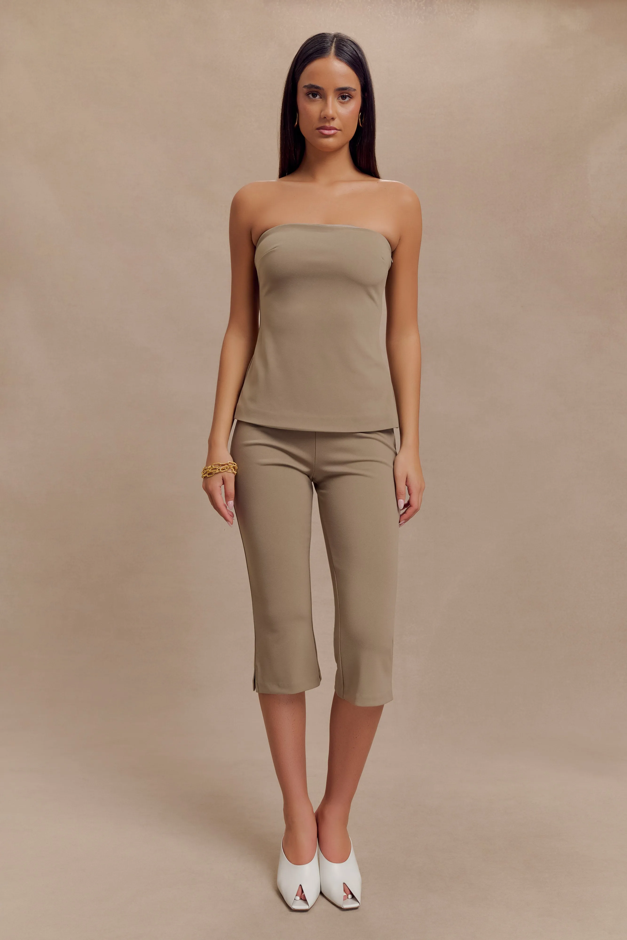 Antonia Strapless Cut Out Top - Mushroom NonChafe Tag Placement