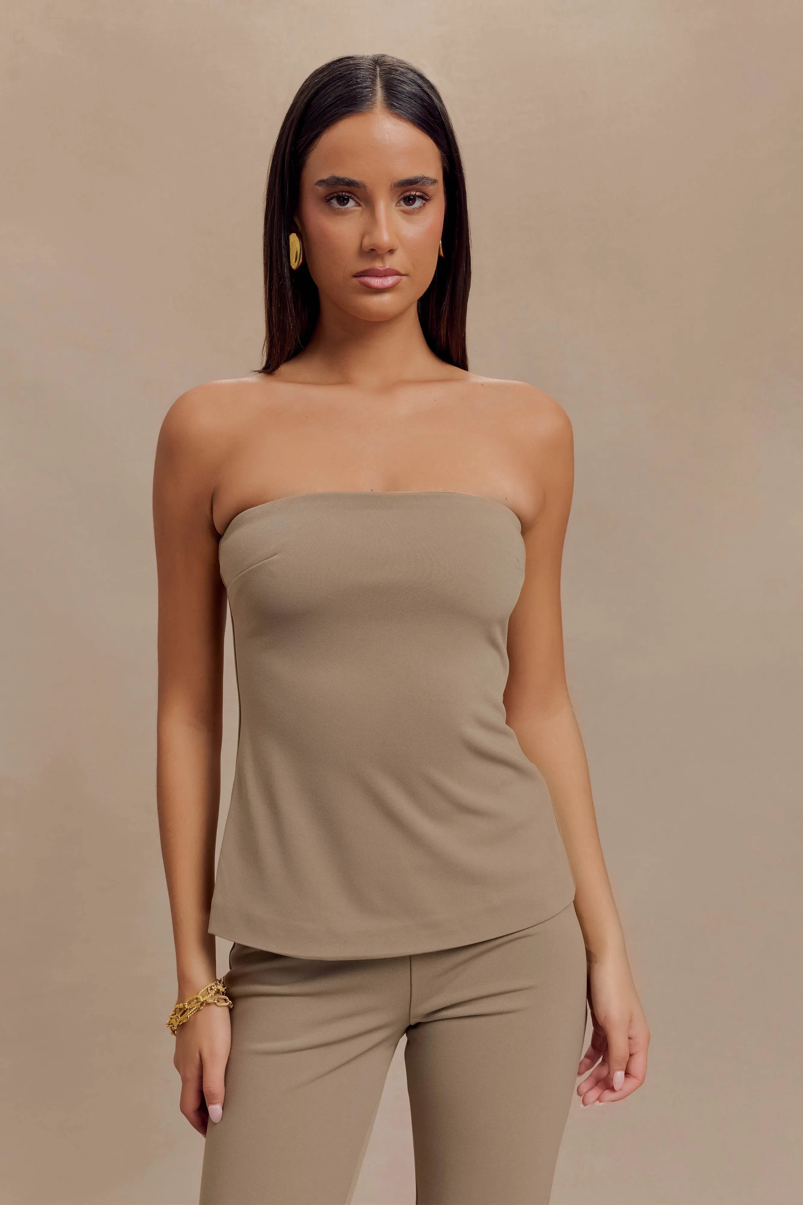 EcoFriendlyBlend Fashion Statement Antonia Strapless Cut Out Top - Mushroom