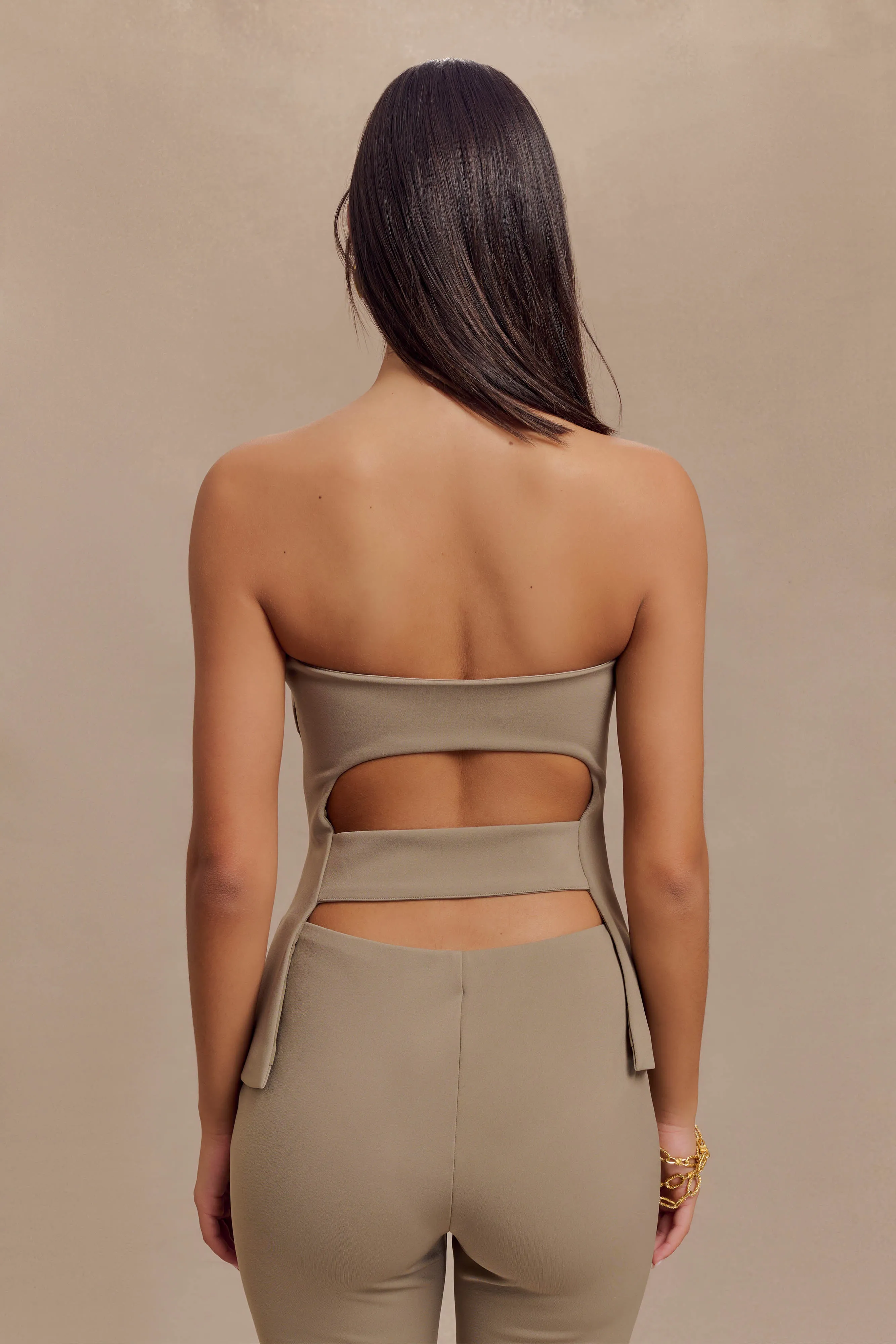 Antonia Strapless Cut Out Top - Mushroom Heat Regulating Fabric