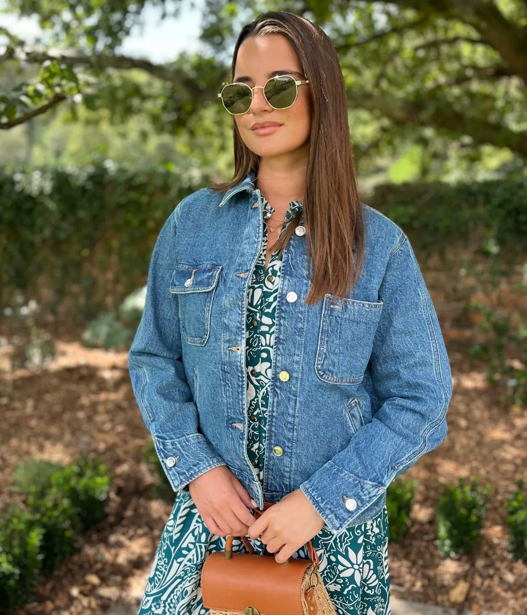 Blue Utility Oversized Style Denim Jacket Subtle Color Tone