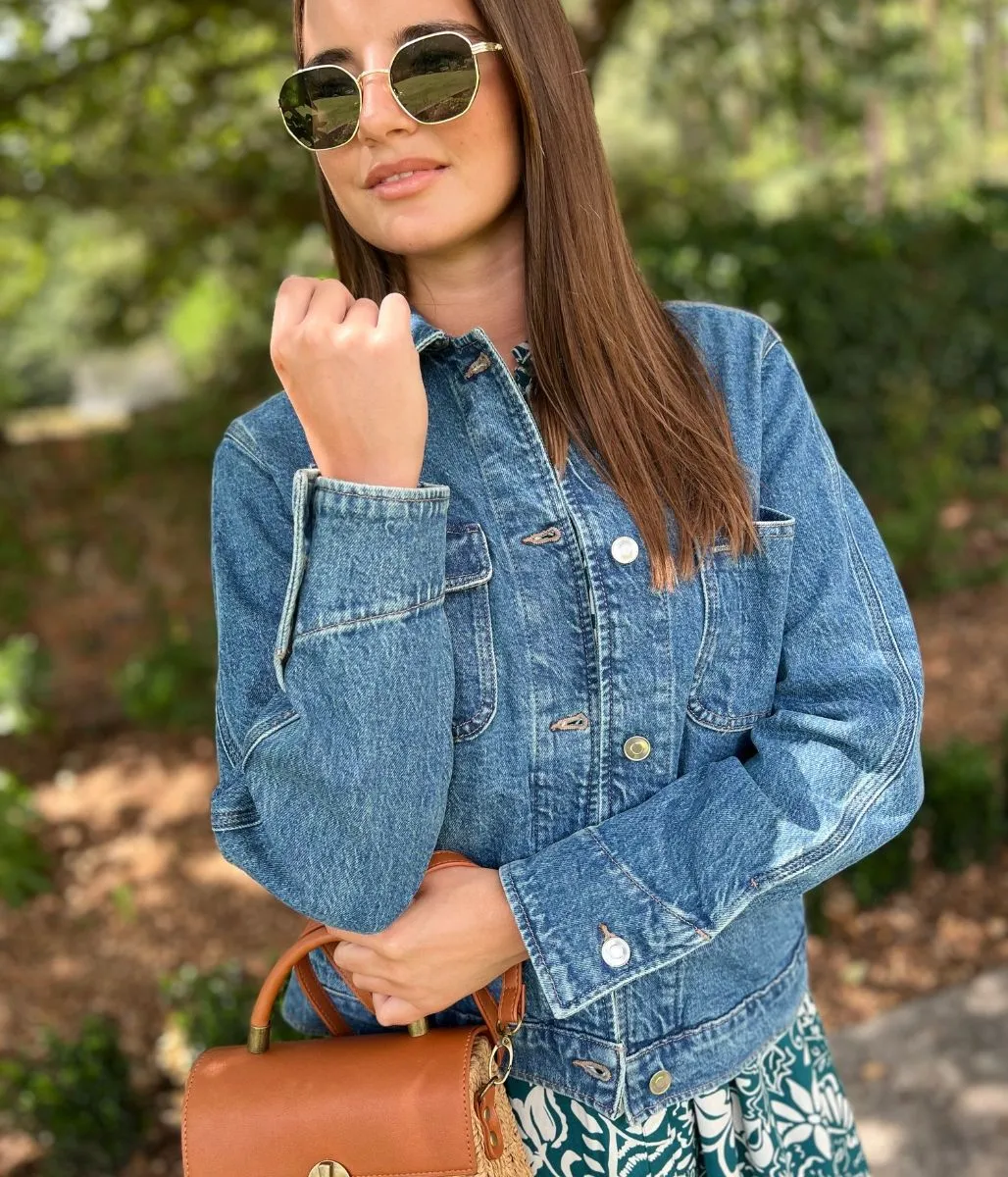 Casual Comfy Layer Blue Utility Oversized Style Denim Jacket