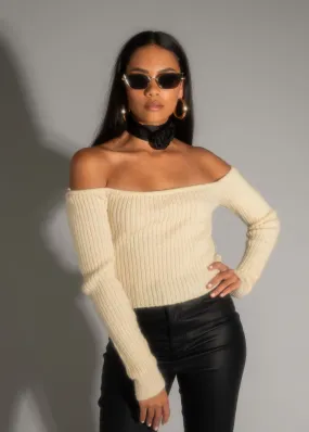 Miley Beige Off The Shoulder Sweater Tencel Blend Fabric