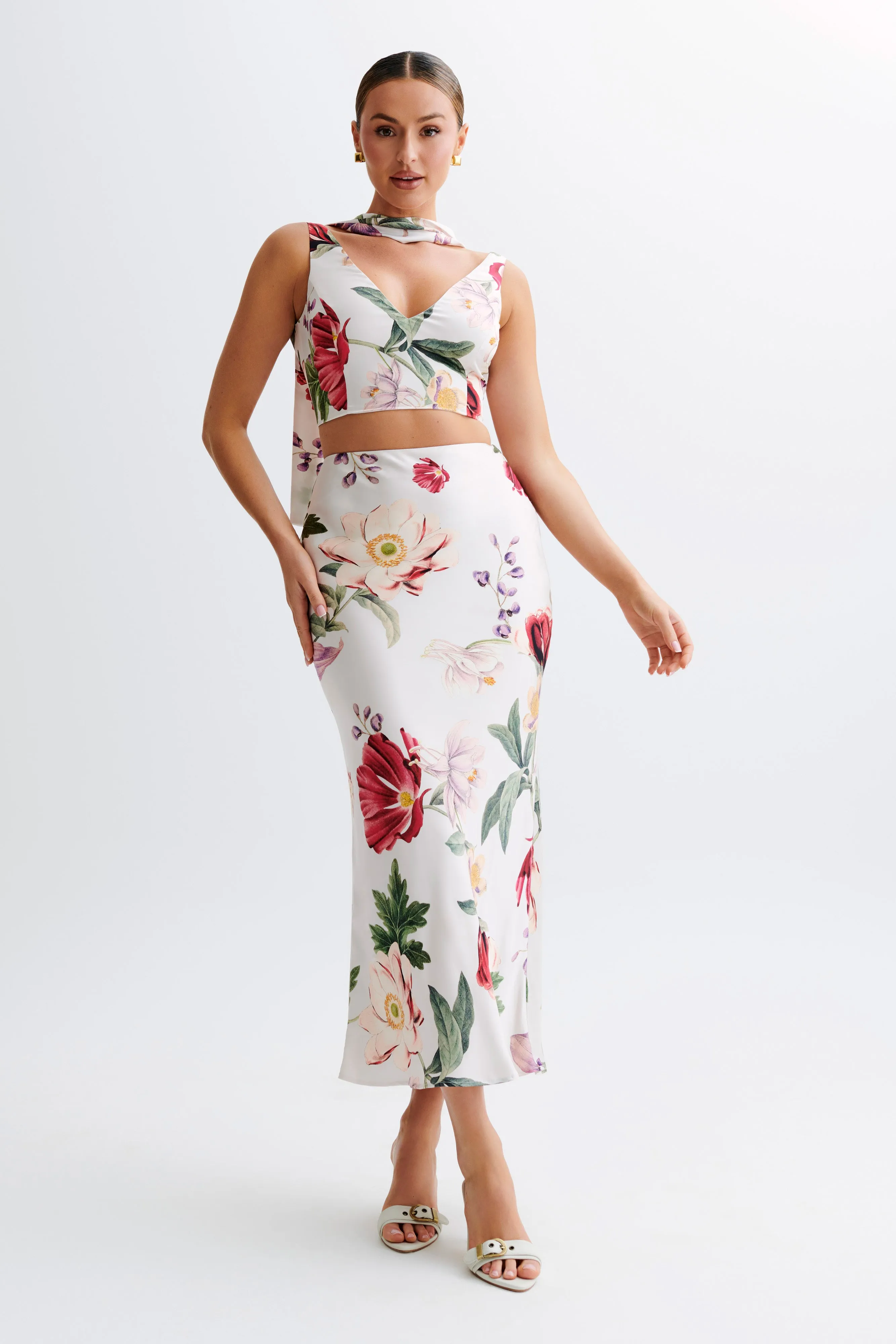 Flex Fit Viviana Satin Midi Skirt - Bella Rosa Print