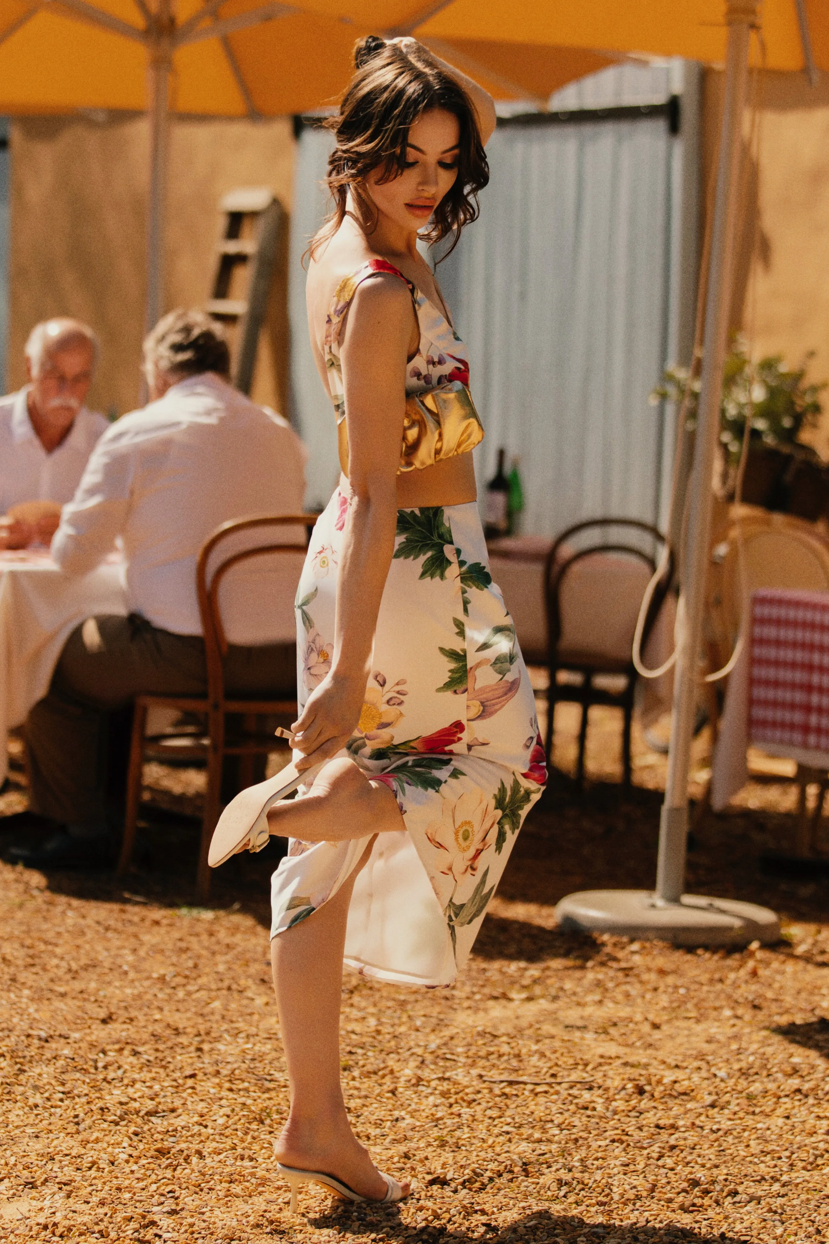 Viviana Satin Midi Skirt - Bella Rosa Print Casual Flex