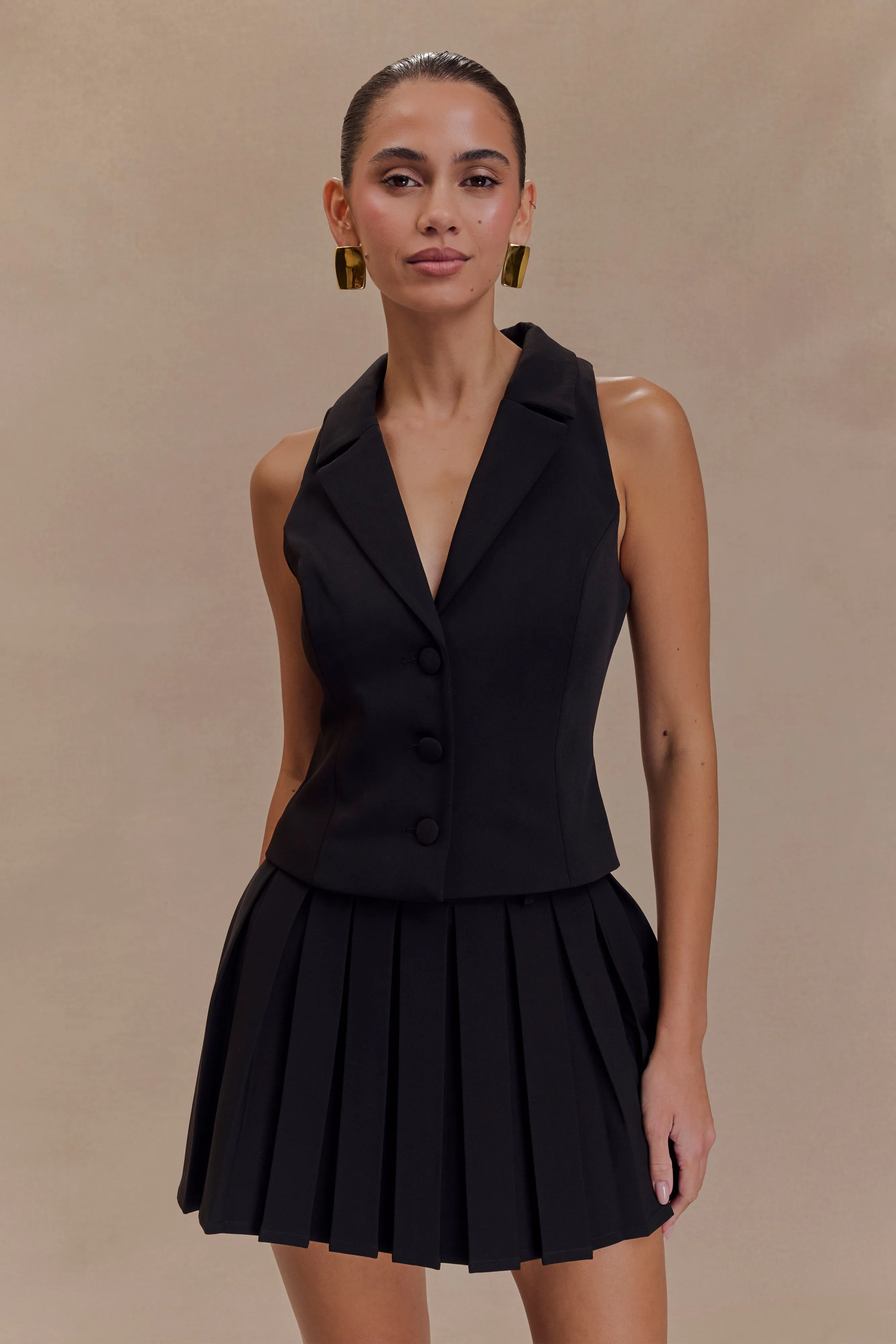 Mura Pleated Mini Skirt - Black Detachable belt