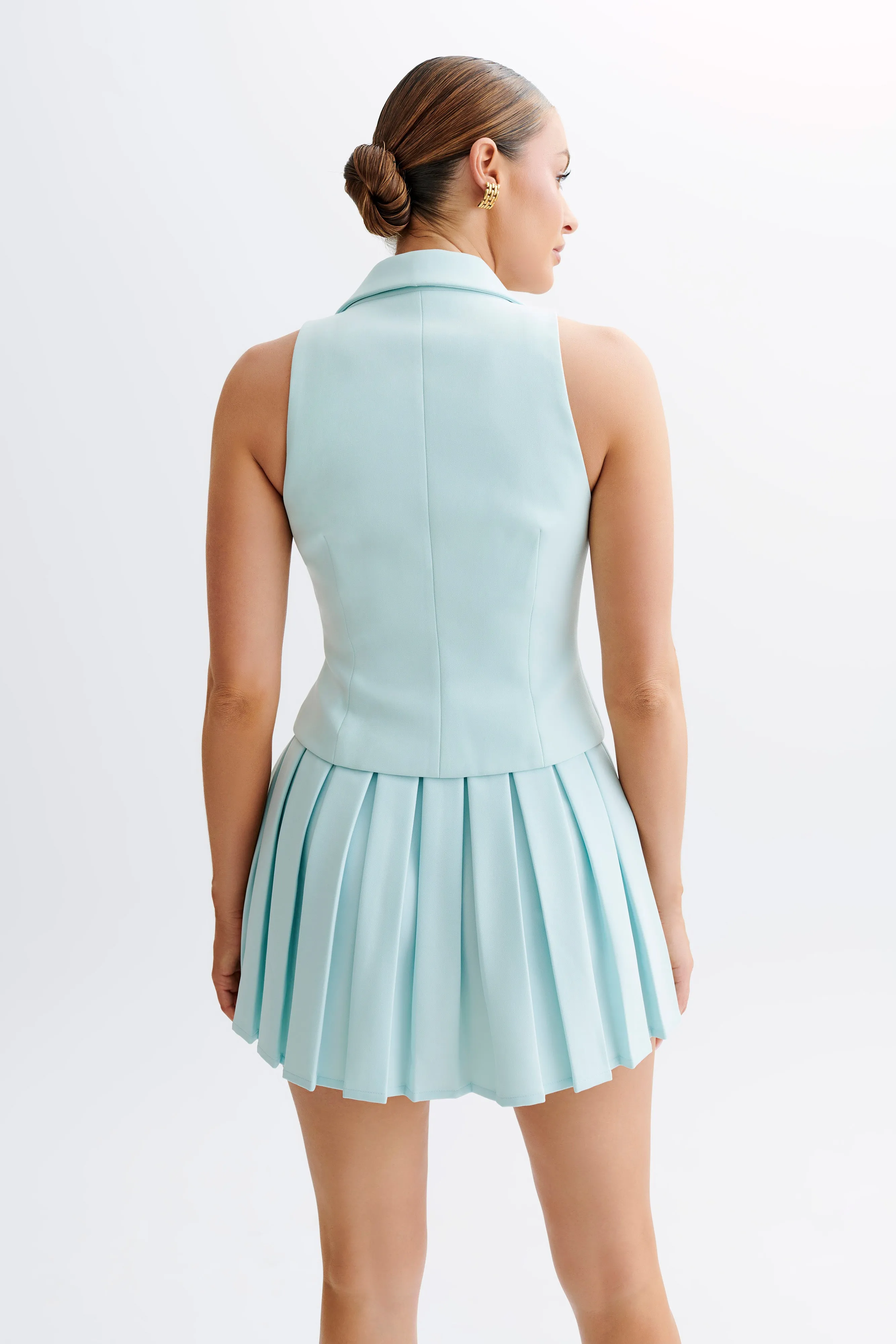 Mura Suiting Vest - Ice Blue Structured Shoulder Tactile Soft Texture