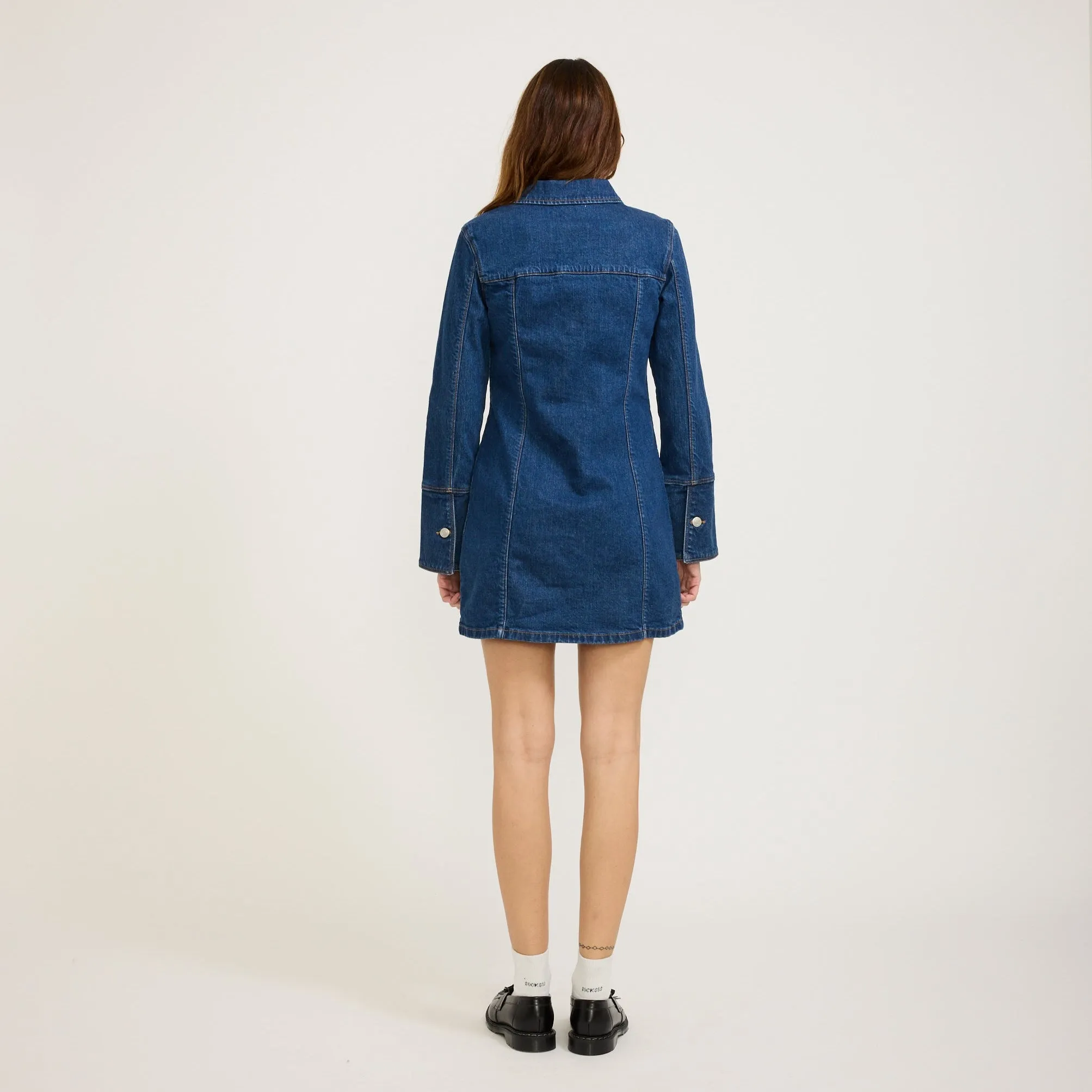 Rhinestone-Detail Comfortable fit Muse Denim Shirt Dress Royal Indigo