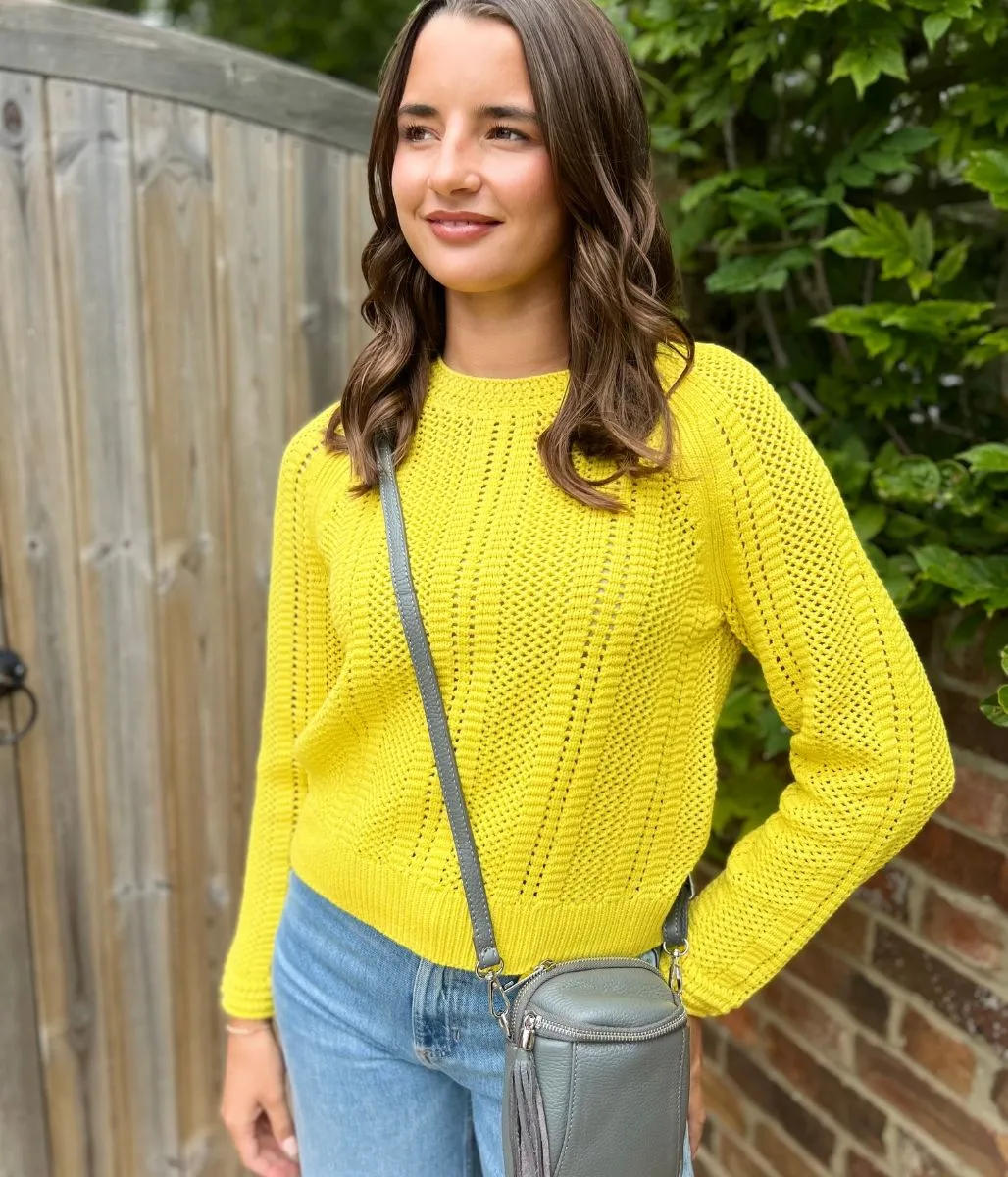 Mustard Cotton Blend Textured Jumper Moisture Wicking Fibers Comfort Fit