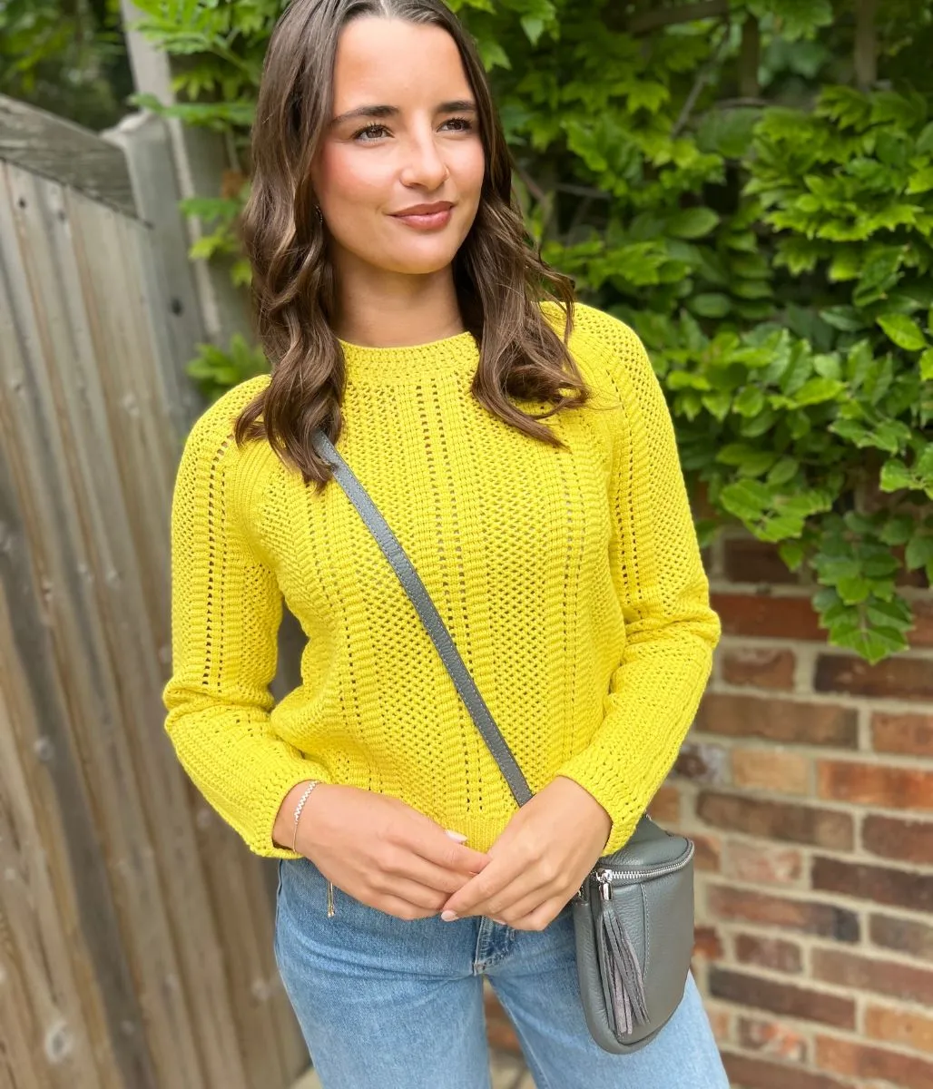 Mustard Cotton Blend Textured Jumper Comfy Knitwear Temperature Regulating