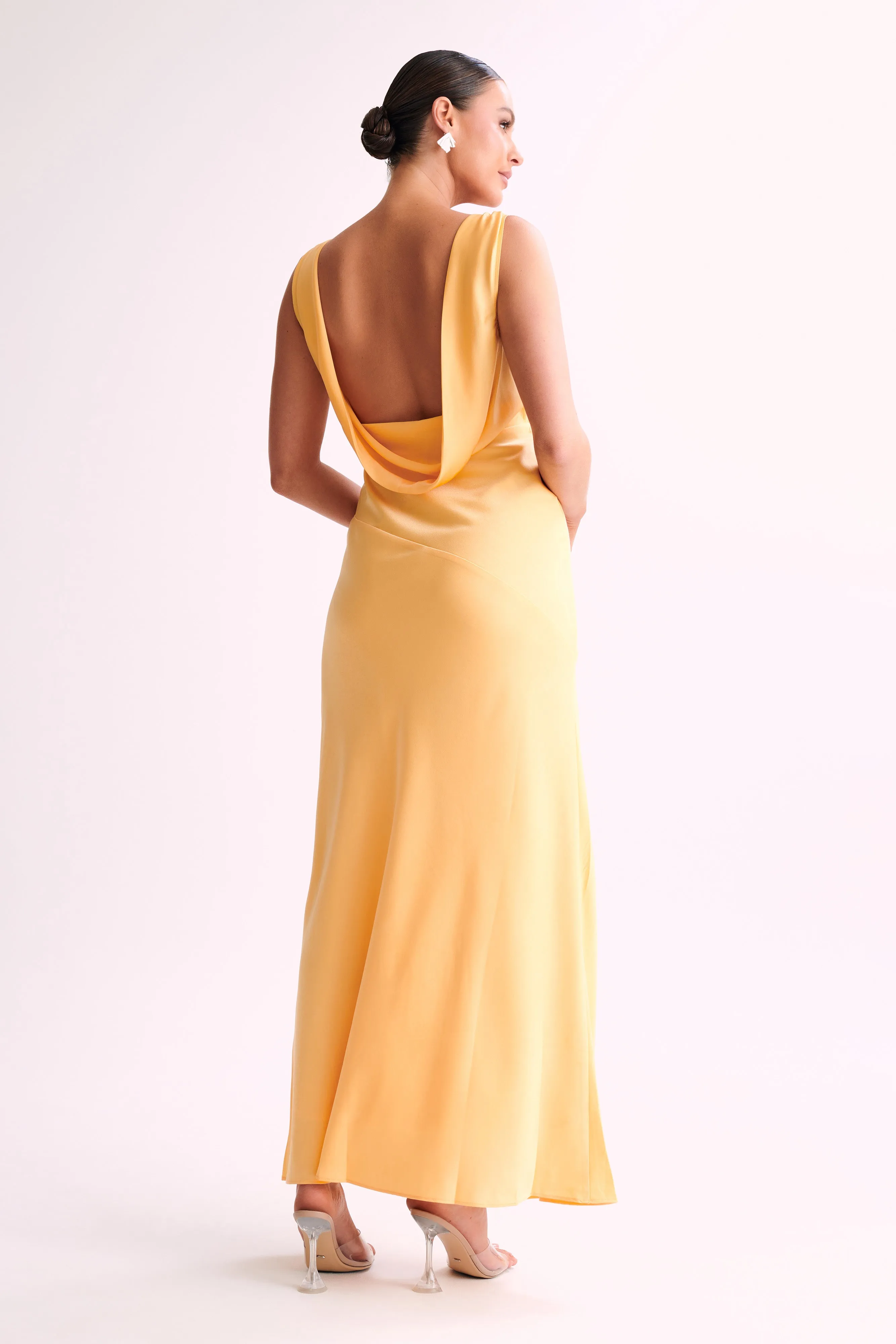 Nadia Maxi Satin Dress With Back Cowl - Lemon Bold Look