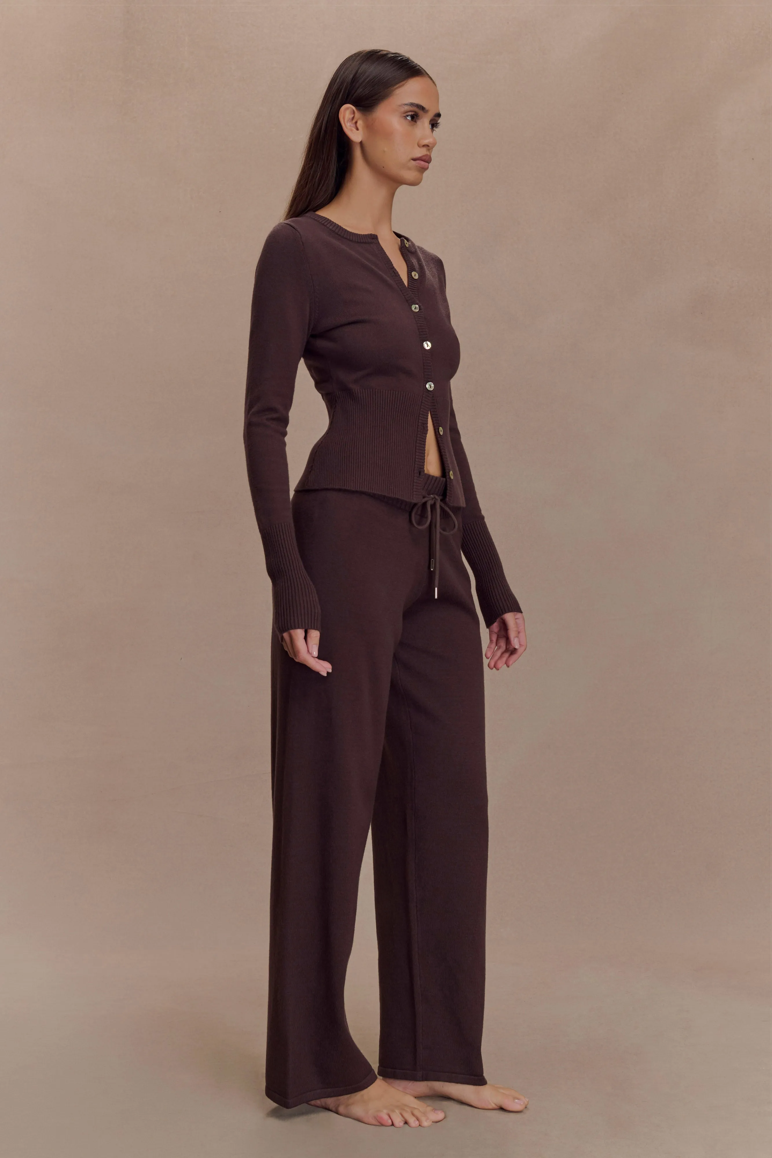 No Wrinkle Natalya Knit Wide Leg Pants - Dark Chocolate