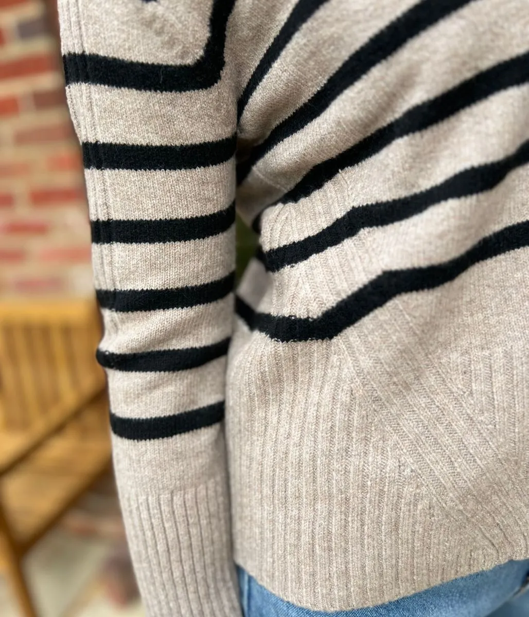 Anti Snag Fabric Soft Touch V Neck Striped Jumper
