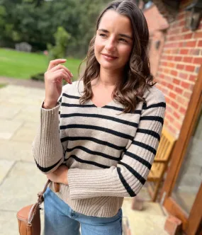 Soft Touch V Neck Striped Jumper Light and Cozy