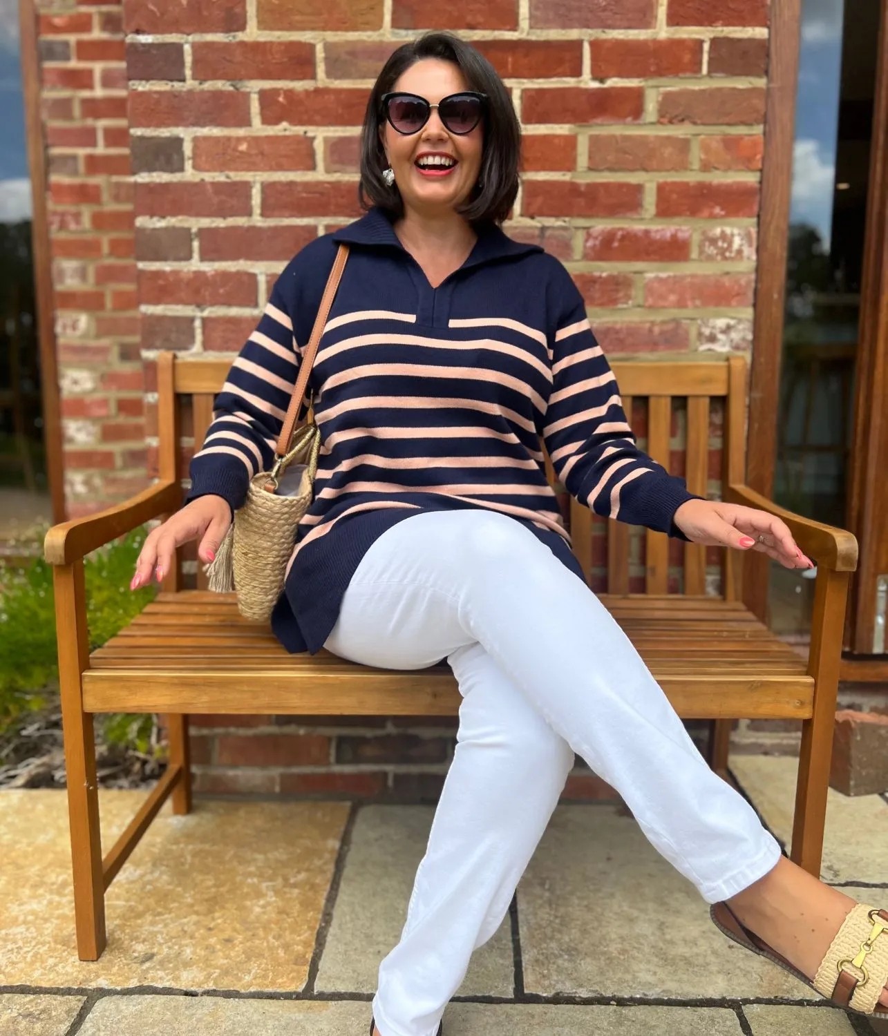 Navy & Pink Striped Rayon Blend Jumper Sleek Layers