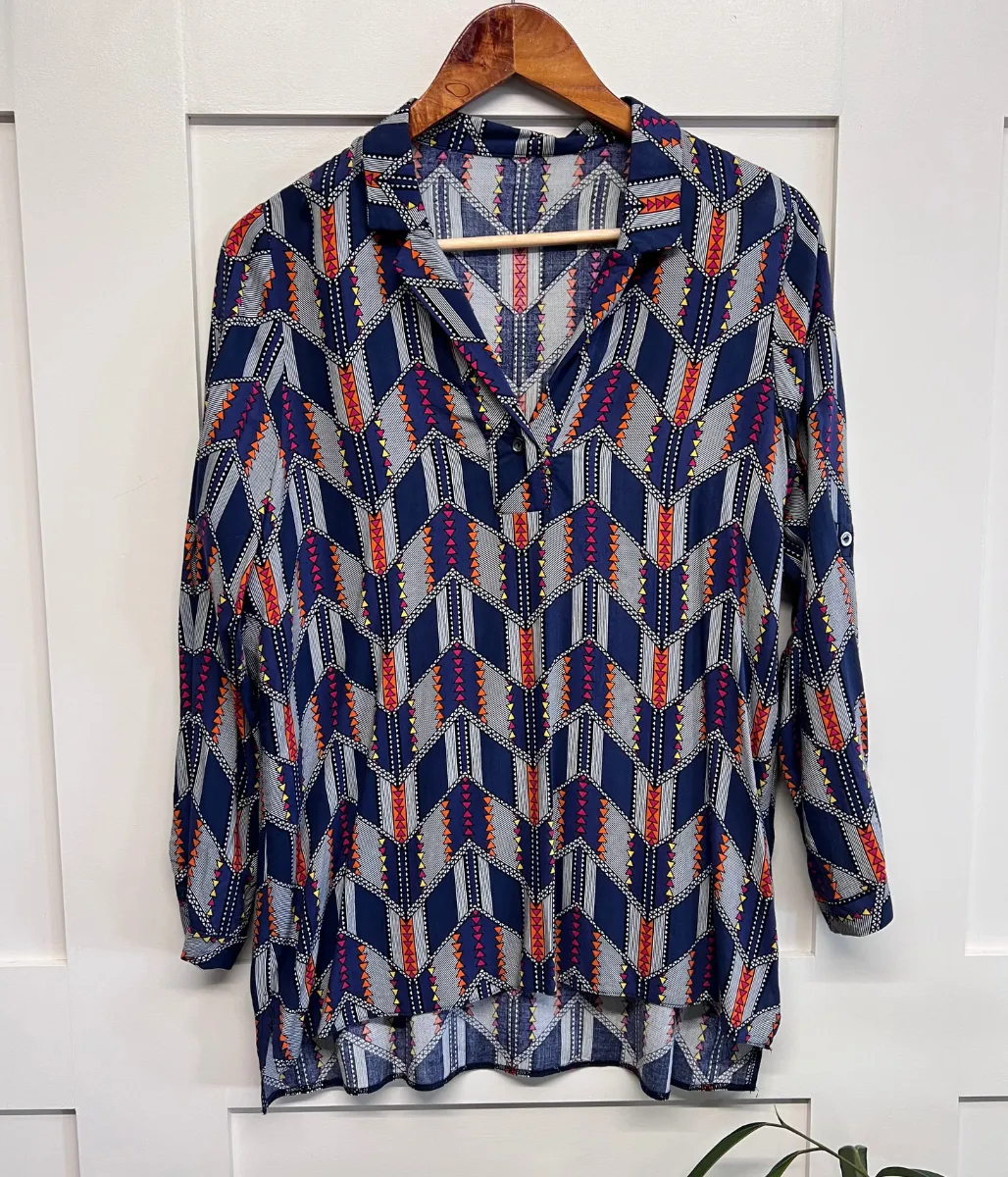 Navy Aztec Tunic Top Opaque Tone