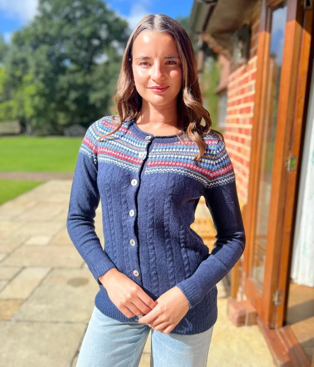 Cozy Vibes Fashion Essential Navy Fairisle Crew Neck Cardigan
