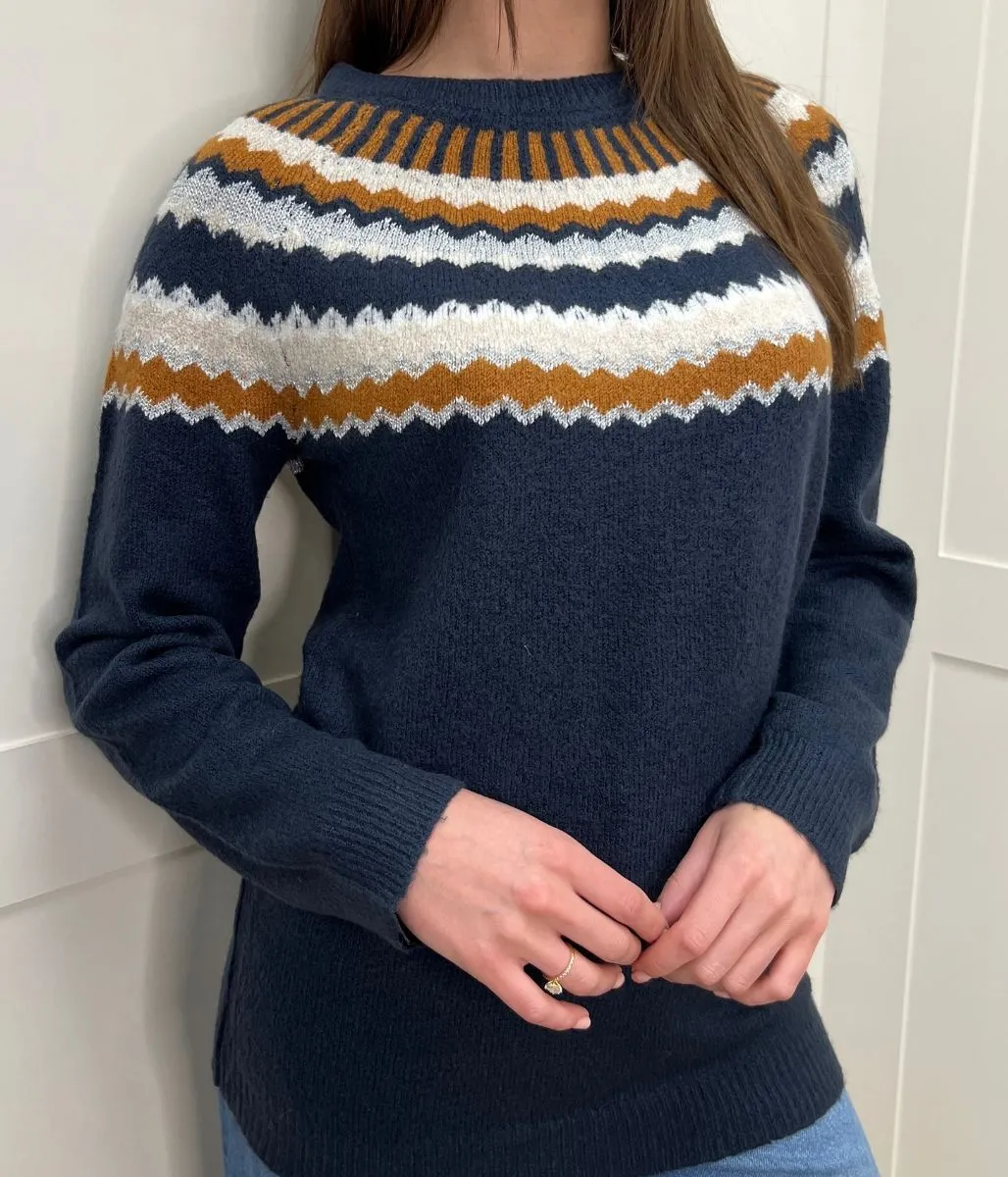 Navy Metallic Fairisle Jumper Breathable Comfort Wear