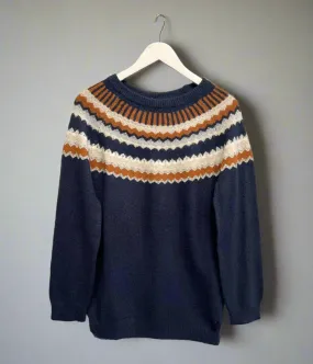 Stylish Knit Layer Navy Metallic Fairisle Jumper