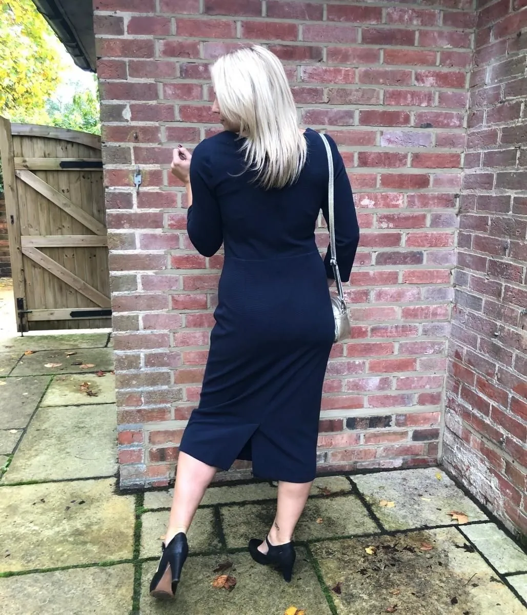 Vibrant Movement Navy Ottoman Ribbed V Neck Dress