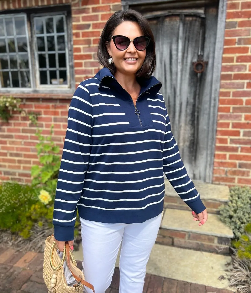 Nature Glow Navy Striped Ex Seasalt Tideline Half Zip Sweatshirt