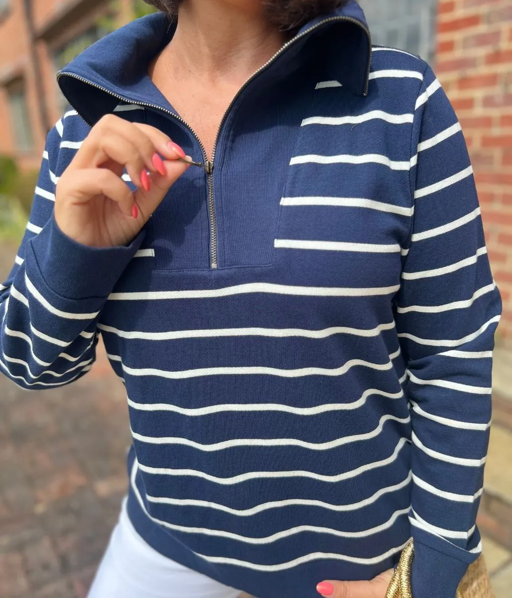 Ergonomic Pattern Navy Striped Ex Seasalt Tideline Half Zip Sweatshirt