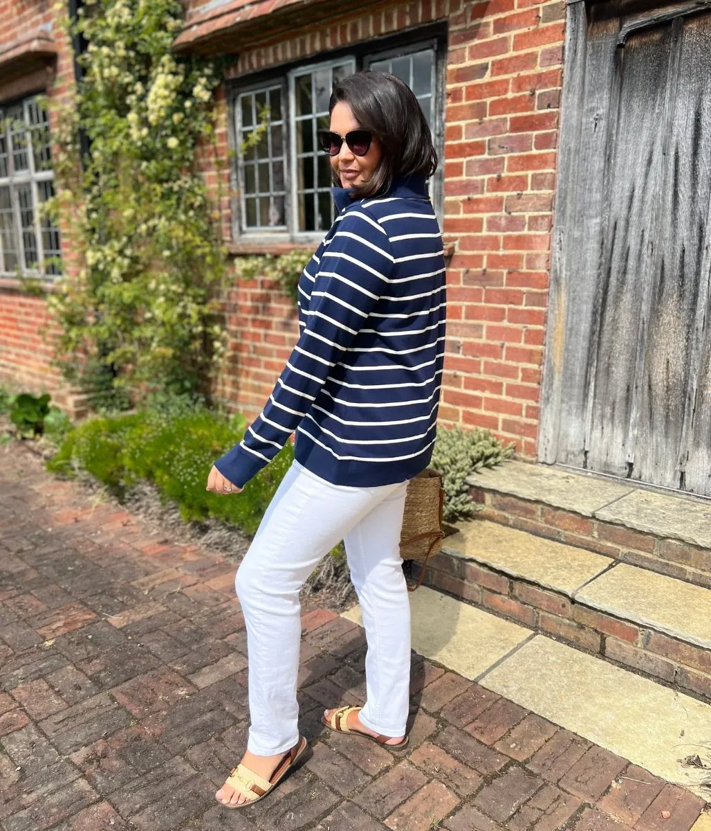Summer Outfit Navy Striped Ex Seasalt Tideline Half Zip Sweatshirt