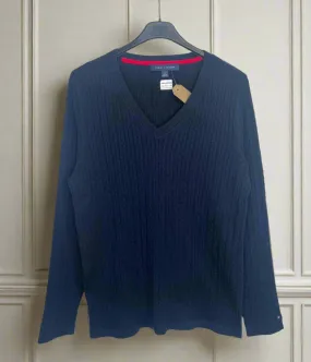 Navy V Neck Cable Twist Jumper Cozy and Soft