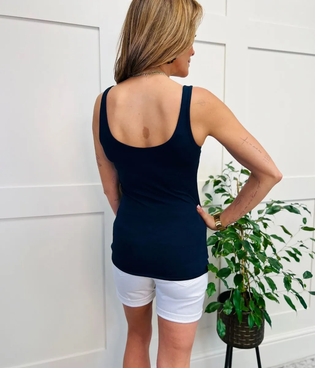 Flexible Outerwear Navy Wide Strap Vest Top