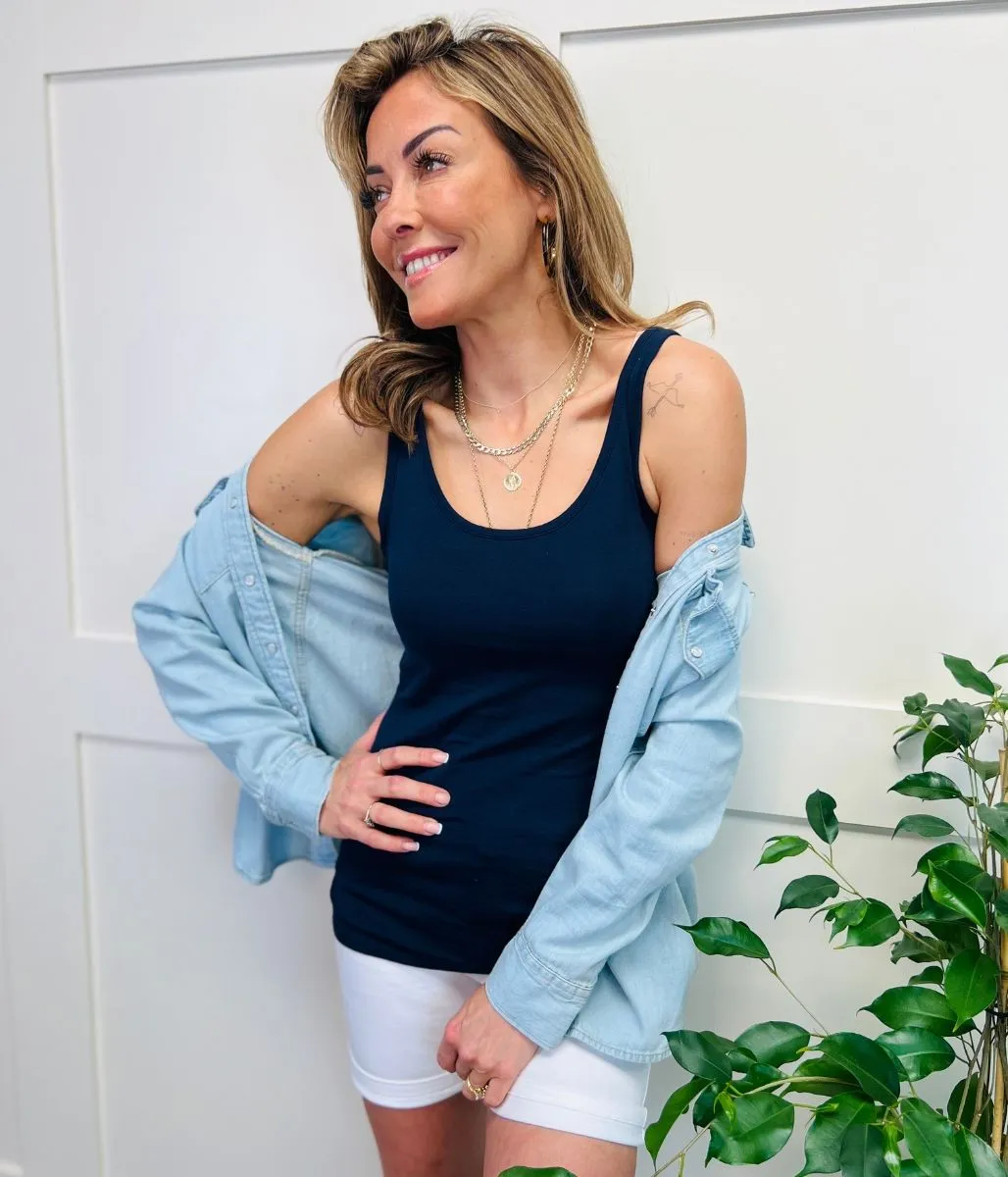 Casual Blouse Accessory Fashion Navy Wide Strap Vest Top