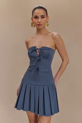 Naya Pleated Mini Dress With Ties - Steel Everyday-Comfort Fitted Design