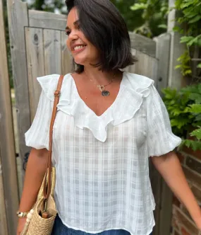 White Ruffle Collar Blouse Fantasy Glow Energy Mood