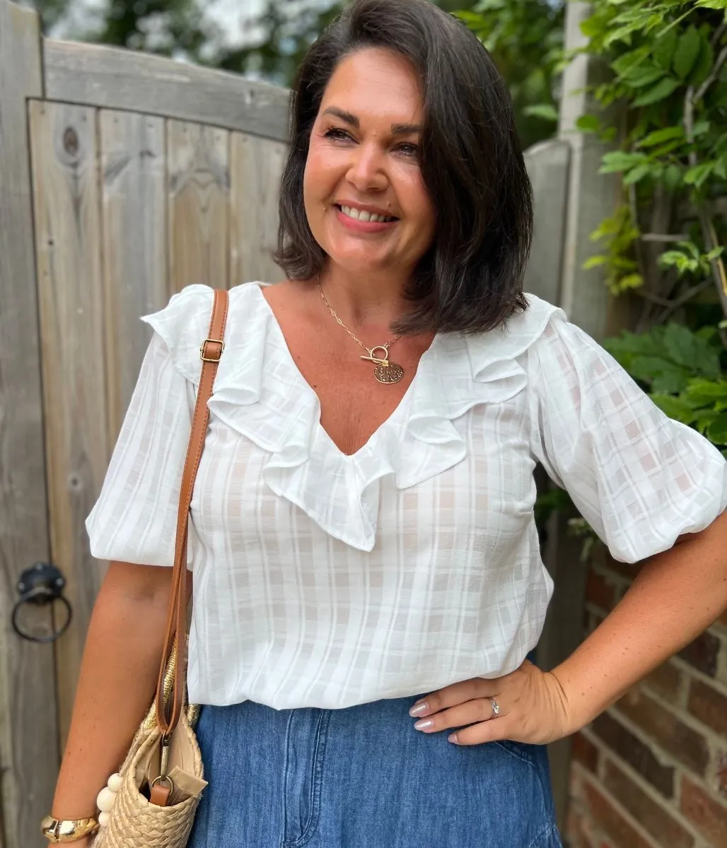 White Ruffle Collar Blouse DoubleStitchedEdges Music Mood