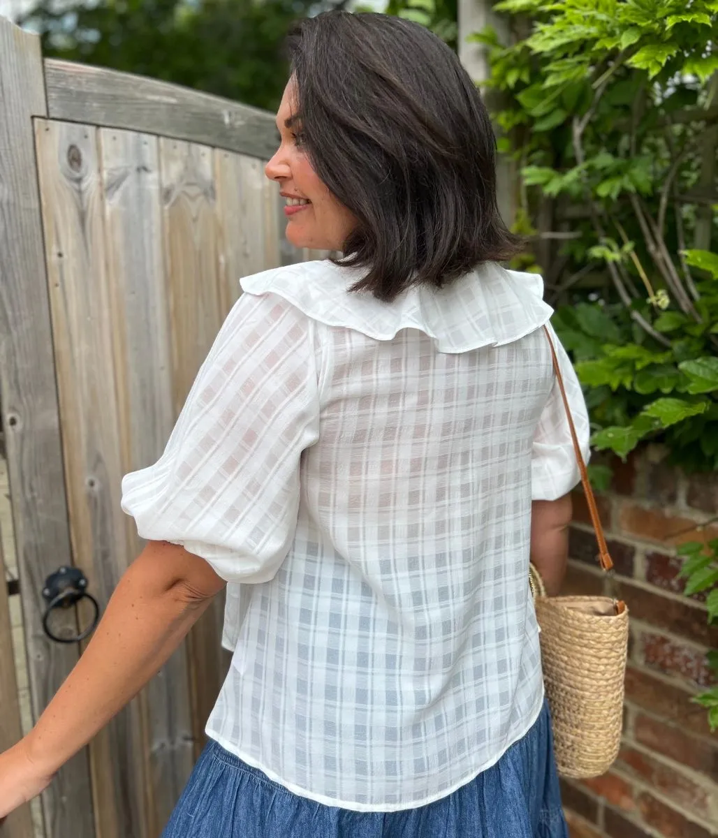 White Ruffle Collar Blouse Effortless Style AdjustableStraps