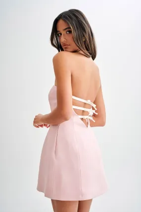 Flower Grace Soft Drape Neeka Strapless Bow Back Mini Dress - Pink