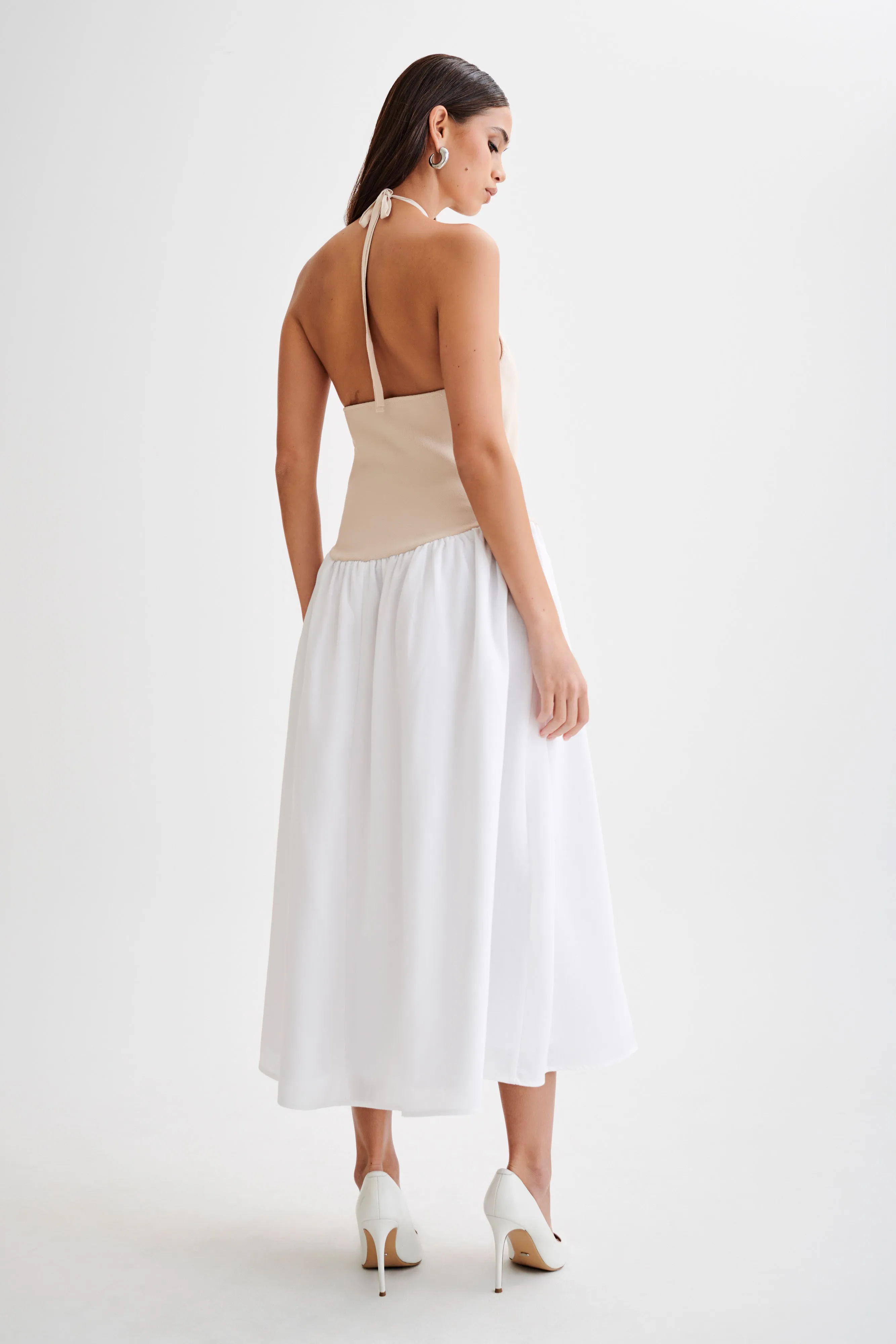Comfy Look Katie Knit And Linen Midi Dress - Natural/White