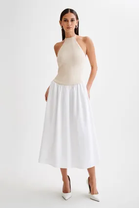 Street Casual Katie Knit And Linen Midi Dress - Natural/White