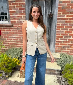 Neutral Longline Waistcoat Tropical Glow BiasCut Trims