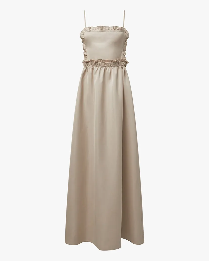 Ruffle Bib Maxi Dress Happy Fit Modern Appearance