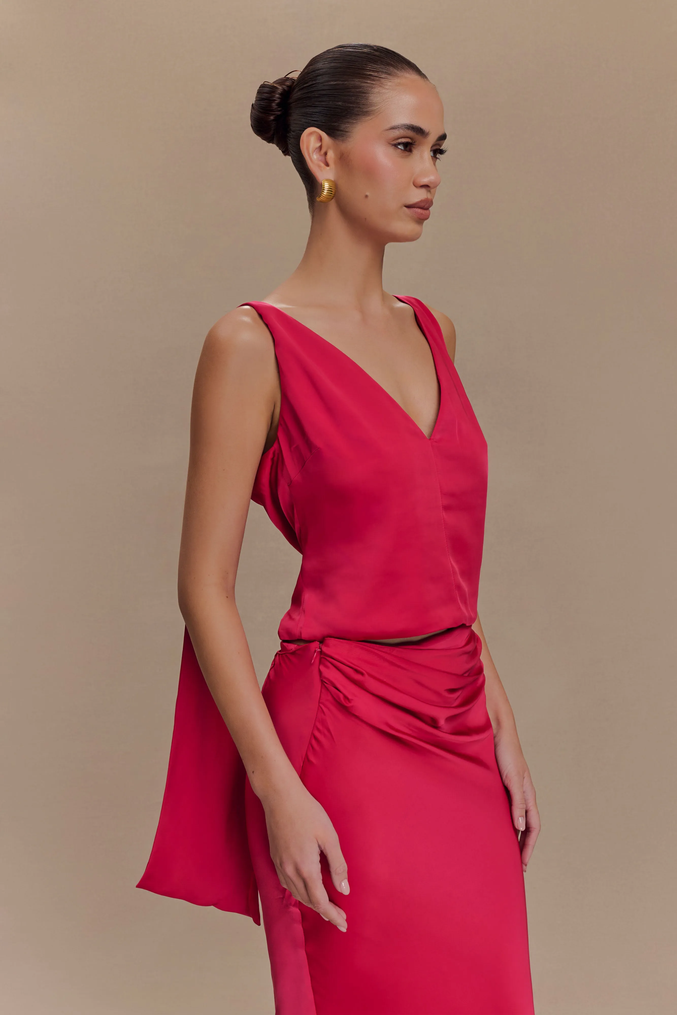 Nicola Satin Tie Sleeveless Top - Pink Cherry LowMaintenance