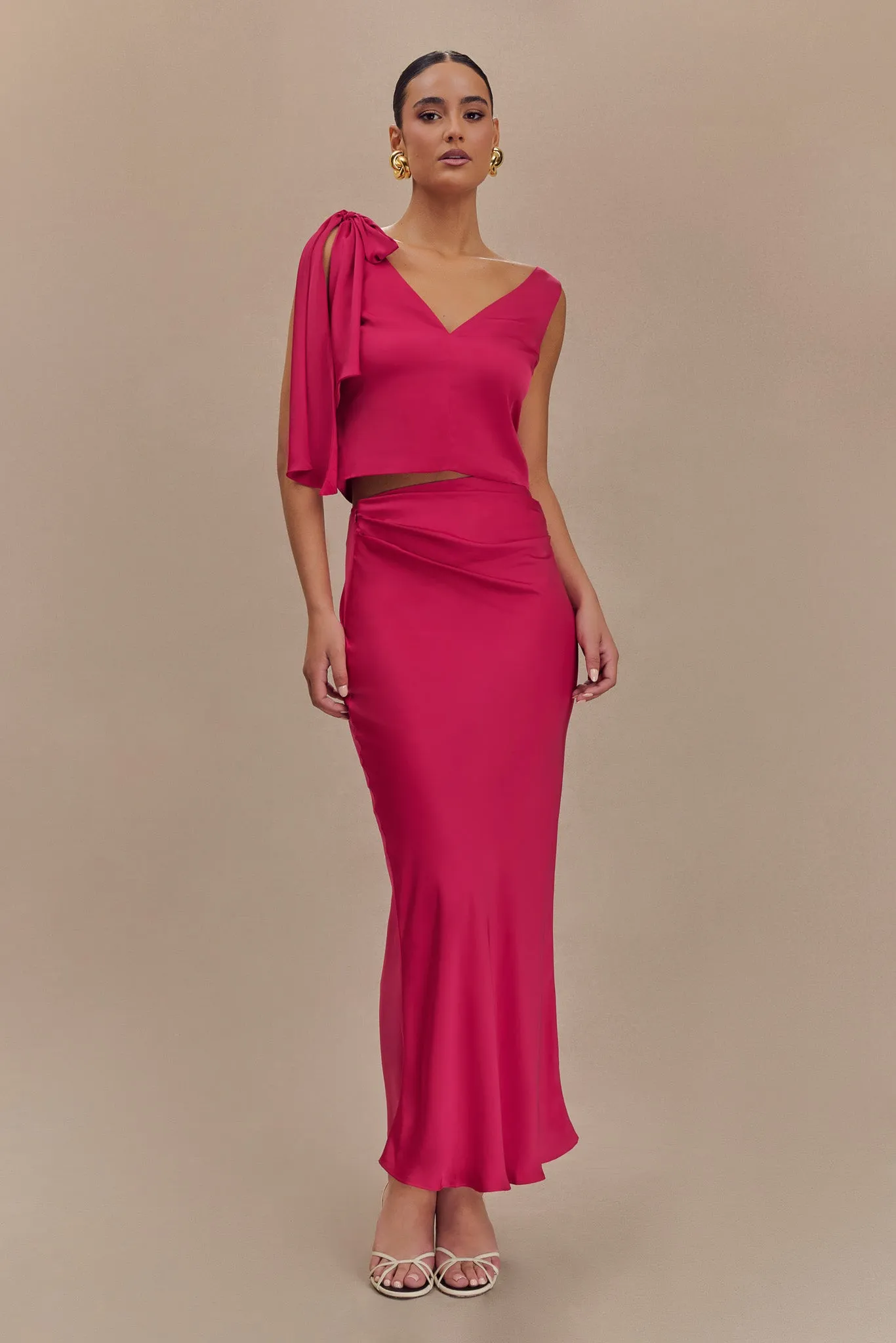 Nicola Satin Tie Sleeveless Top - Pink Cherry Architectural Tailoring