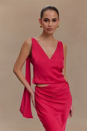 Pocket Reinforcement Nicola Satin Tie Sleeveless Top - Pink Cherry