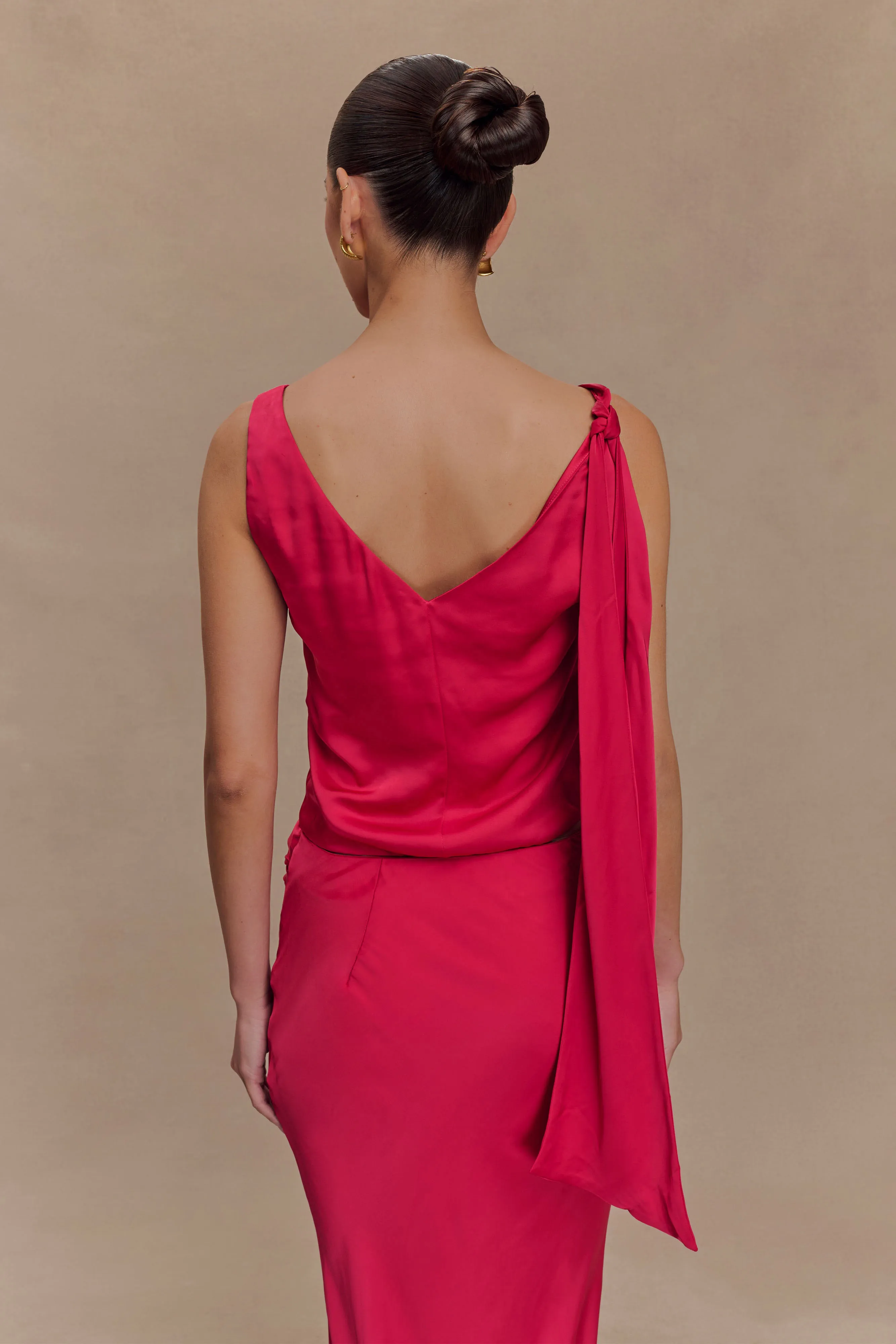 Adaptive Fit Technology ColorfastMaterial Nicola Satin Tie Sleeveless Top - Pink Cherry