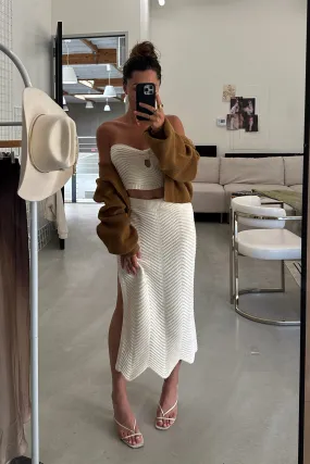 MultiPocket Nita Cream Knit Strapless Crop Top