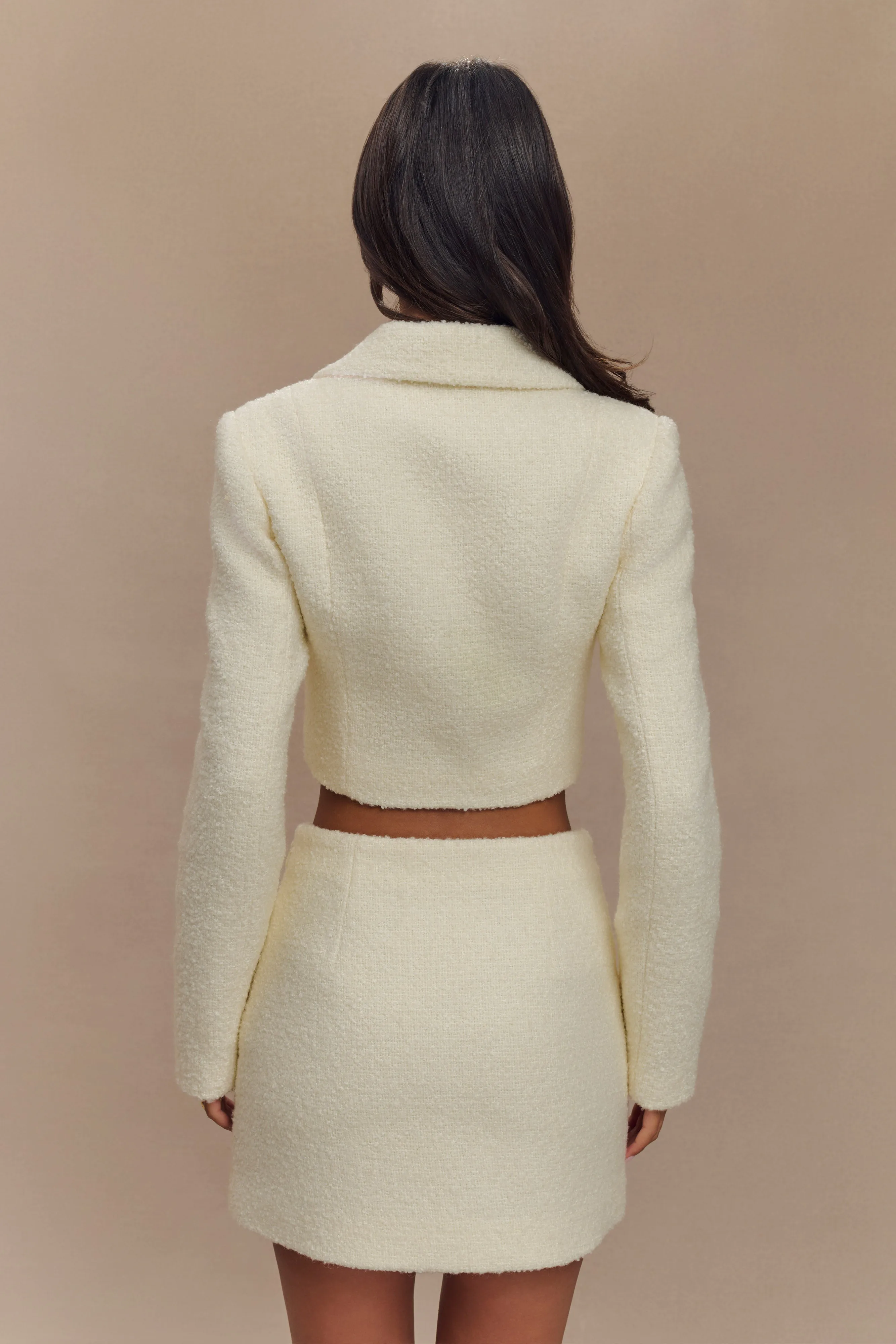 Mirelle Textured Boucle Cropped Long Sleeve Top - Ivory Eco Friendly Dye ZeroWaste Pattern